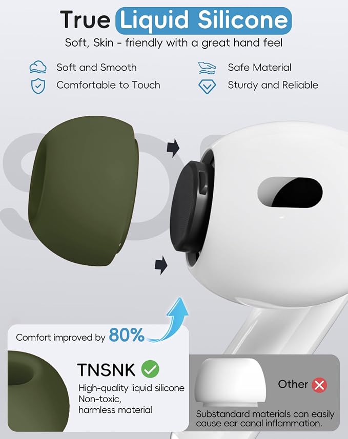 4 Pairs Replacement Ear Tips for AirPods Pro 1st /2nd(G-Green) | with Noise Reduction Hole,Built-in dust Guard Screen Silicone Ear Tips with Cleaning Pen