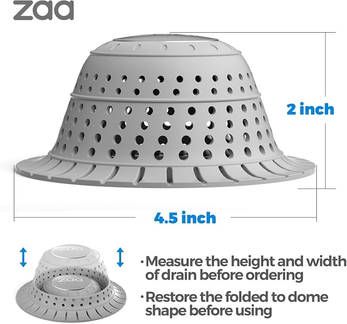 zaa Bathtub Drain Hair Catcher, Silicone Collapsible 3 Pack Drain Protector for Pop-Up and Regular Drains of Shower, Bathtub, Tub, Bathroom, Sink, Black Grey Blue