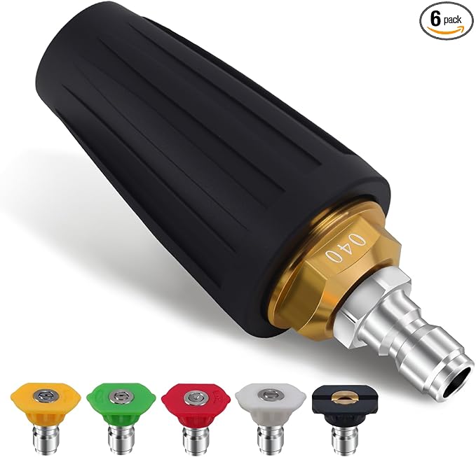 Weslymoo Pressure Washer Spray Nozzle, Power Washer Tips 4000 PSI Max Rotating with 5 Pressure Washer Tips, 1/4" Quick Connect for Cleaning Patio，Brick，Driveway，Vinyl Surface, 4.0 Gpm 4.0 Orifice