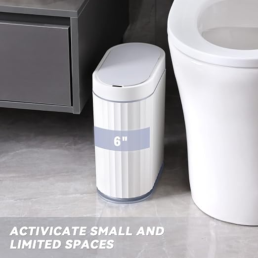 ELPHECO Bathroom Trash can Motion Sensor, Automatic Garbage can, Slim Plastic Smart Trash Bin with Lid, Commercial Intelligent Wastebaskets for Bedroom, Bathroom, Office, White Grey