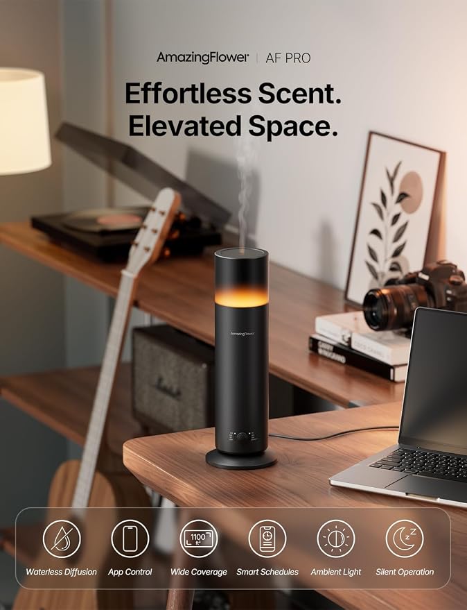 Waterless Essential Oil Diffuser with App Control for Home, Black | Up to 1100 sq ft Coverage, Cold Air, Nightlight, 120mL, Smart Schedules, Scent Air Machine for Home & Commercial Spaces