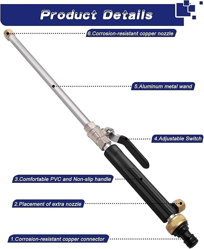 Jet Nozzle High Pressure Hose Nozzle for Garden, 2-in-1 High Pressure Hose Nozzle, Upgraded High Pressure Washer Tools Attachment with 2 Different Nozzles and Hose Quick Connectors (Black)