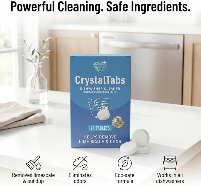 Dishwasher Cleaner Tablets – Deep Clean Descaler – Fragrance-Free – Removes Lime Scale, Hard Water & Odor – 24 Count Year Supply