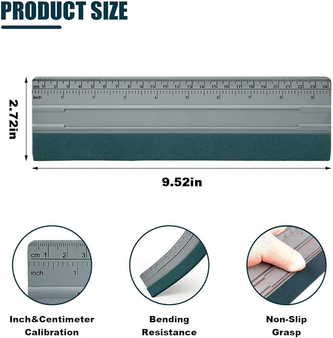 10 Inch Vinyl Wrap Squeegee, Window Tint Squeegee Installation Tool with Ruler 15CM & Suede Felt Edge, Car Vinyl Wrap Scraper Tool for Sign-Making Graphic Wallpaper Film Smoothing (10 Inch)