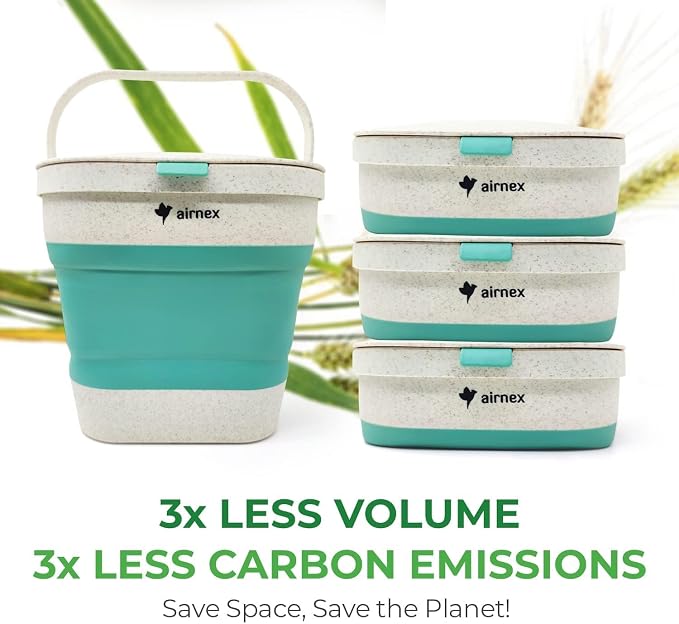 Collapsible Small Compost Bin with Lid - 1 Gallon Compost Bucket Food Waste Caddy Made of Wheat Straw - Odorless Counter Top Compost Bin for Kitchen with 20 Compost Bags and 2 Carbon Filters
