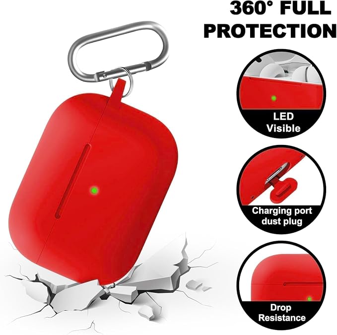 Full-Coverage dustproof Design for AirPods Pro 3 Case Cover with Cleaner Kit, Soft Silicone Cover for AirPods Pro 3rd Generation Comes with Keychain,Suitable for 3rd Generation Case,Red