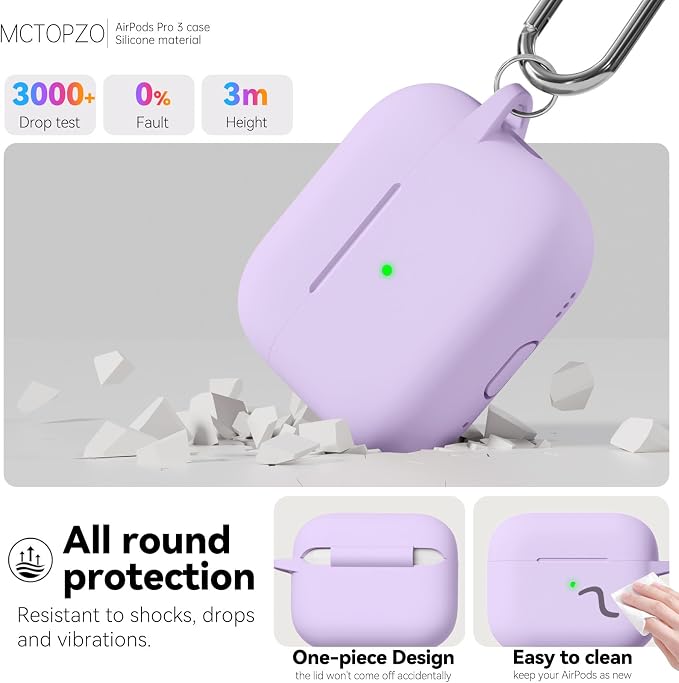 for AirPods Pro 3 Case 2025,Come with Cleaner Kit,Purple | Silicone Protective Cover for Airpod Pro 3rd Generation Case with Keychain,for Women Men,One-Piece Design,Shockproof