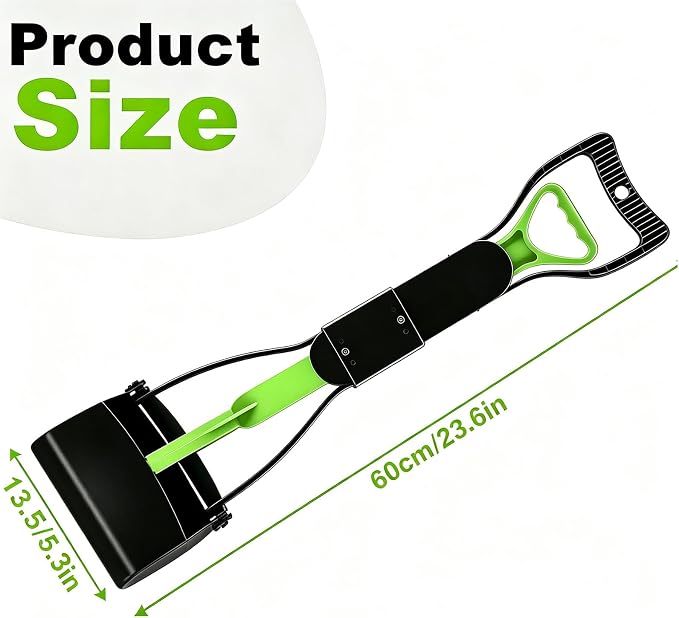 23.6" Pooper Scooper, Portable Dog Poop Pick Up Tool for Large Medium Dogs, Heavy Duty Pet Waste Cleaner for Yard, Lawns, Grass and Outdoor Green