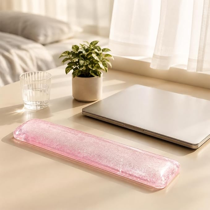 Wrist Rest Pad Comfortable Silicone Cushion Bling Bling | Typing Hand Pain Relief Support Keyboard Pad with Gel-filled Magic Keyboard Other Keyboards Office & Home (Bright Pink)