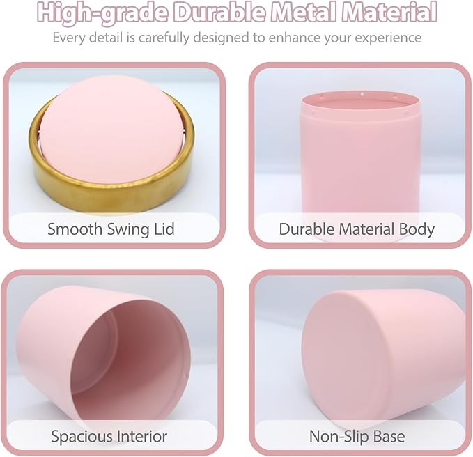 Mini Trash Can with Lid, Metal Small Tiny Mini Trash Bin Can, Mini Countertop Trash Cans for Desk Car Office Kitchen, Swing Top Trash Bin 1.5 L/0.40 Gal (Pink)