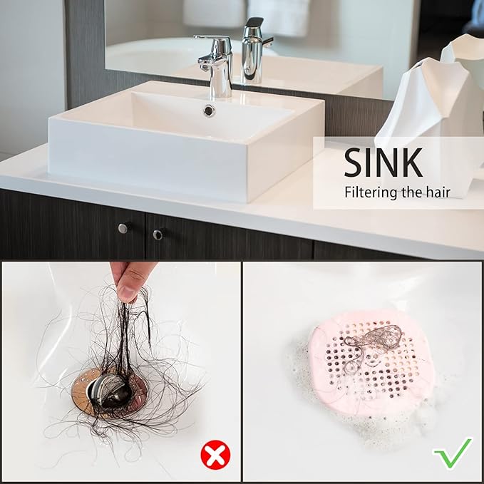 2 Pack Drain Hair Catcher Silicone Drain Protector Hair Stopper with Suction Cup for Shower Kitchen Bathroom Lake Blue