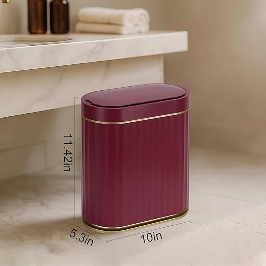 ELPHECO 2 Gallon Sensor Trash Can - Motion Sensor Bathroom Garbage Can with Lid, Automatic IPX5 Waterproof Trash Bin, Slim Garbage Bin for Bathroom, Office, Bedroom, Living Room, Burgundy Gold