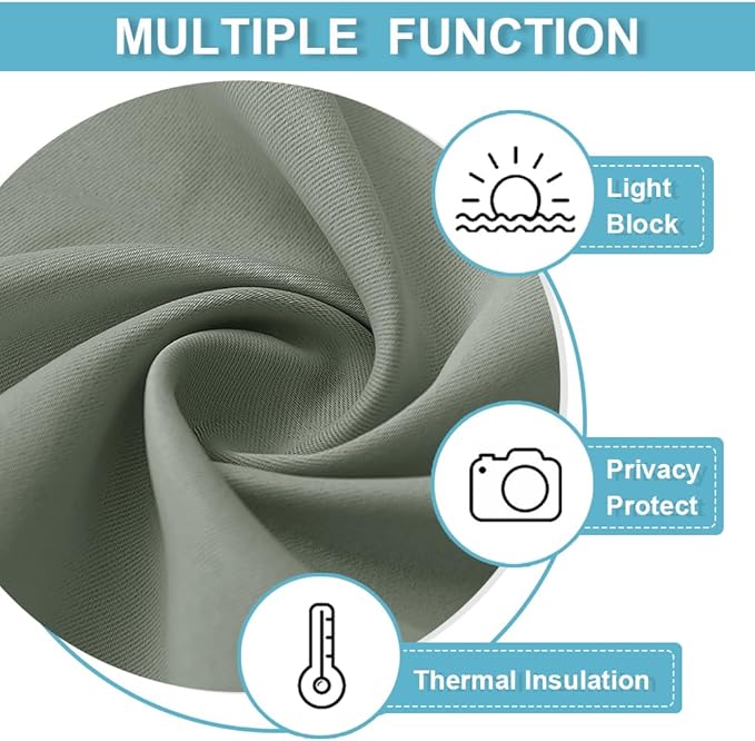 RYB HOME Sage Green Curtains for Bedroom, Blackout Thermal Insulated Drapes for Living Room Dining Office, Vertical Privacy UV Protection Drapery, 42 Inch Wide by 80 Inches Long, 2 Panels