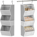 Closet Hanging Organizer with Pockets, 3 Shelf Hanging Clothes Organizers | Kids Closet Organizers and Storage for Clothes Fabric Hanging Storage Bins for Wardrobe Closet Organization and Storage, Grey