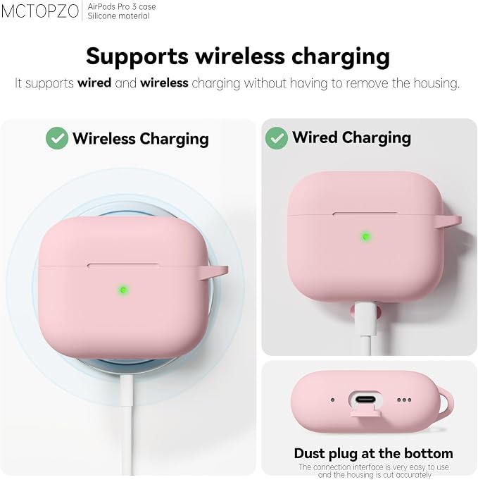 for AirPods Pro 3 Case 2025,Come with Cleaner Kit,Pink | Silicone Protective Cover for Airpod Pro 3rd Generation Case with Keychain,for Women Men,One-Piece Design,Shockproof