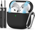 for AirPods 4 Case 2024 with Cleaner Kit & Keychain-Magnetic Black | Silicone Protective Cover for Apple AirPods 4th Generation Case,for Women Men,One-Piece Design,Shockproof,Dust Proof,Magnetic