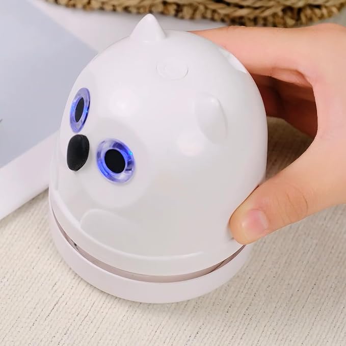 Desktop Mini Crumb Vacuum Cleaner Owl Tabletop Crumb Sweeper Vacuum USB C | Rechargeable Craft Desk Vacuum Cleaner for Glitter Paper Scraps Bread Crumbs Shavings Cookie Crumbs, Low Noise