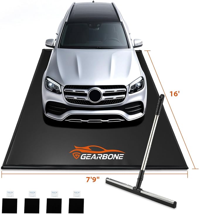 7'9"x16' Garage Floor Mat, Heavy Duty PVC Parking Mat for SUV | 1000D PVC waterproof Non-slip Containment Floor Mats, Raised edges Hold snow, rain & mud to protect car garage floors