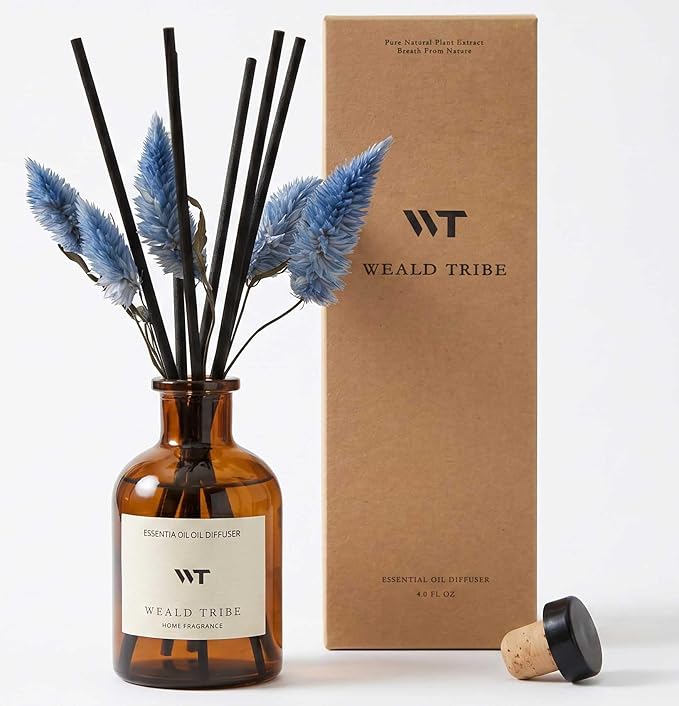 Reed Diffuser Set for Bathroom Air Fresheners, Oil Diffuser Sticks | Sage & Sea Salt Scent 4.0 fl oz Home Fragrance with Sticks Defusers | House Bedroom Office Shelf Decor