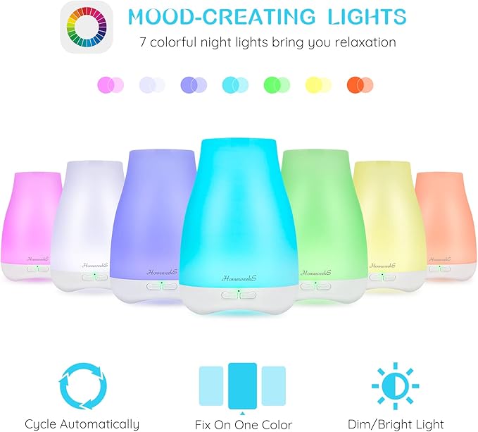 Homeweeks Essential Oil Diffuser for Room 100 ML 1 Pack | Aromatherapy Scent Diffuser Adjustable Mist Mode, Cool Mist, Auto Off Ultrasonic Aroma Fragrance Diffuser for Bedroom Office