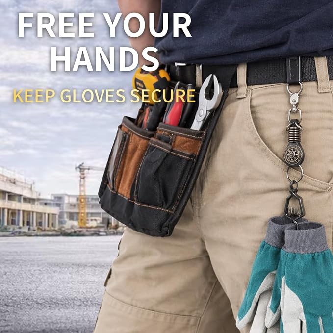 Heavy Duty Glove & Hat Clip with Carabiner, All-Metal Spring Clamp Work Glove Holder for Tool Belt, Harness, Backpack