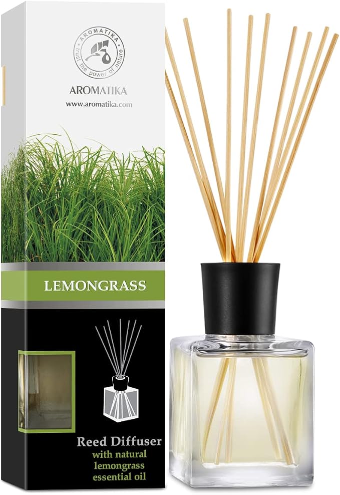 Room Fragrance Diffuser Lemongrass 6.8 Fl Oz - 200ml - with Bamboo Sticks - with Pure & Natural Lemongrass Essential Oil - Intensive Room Scent - Diffuser Gift Set
