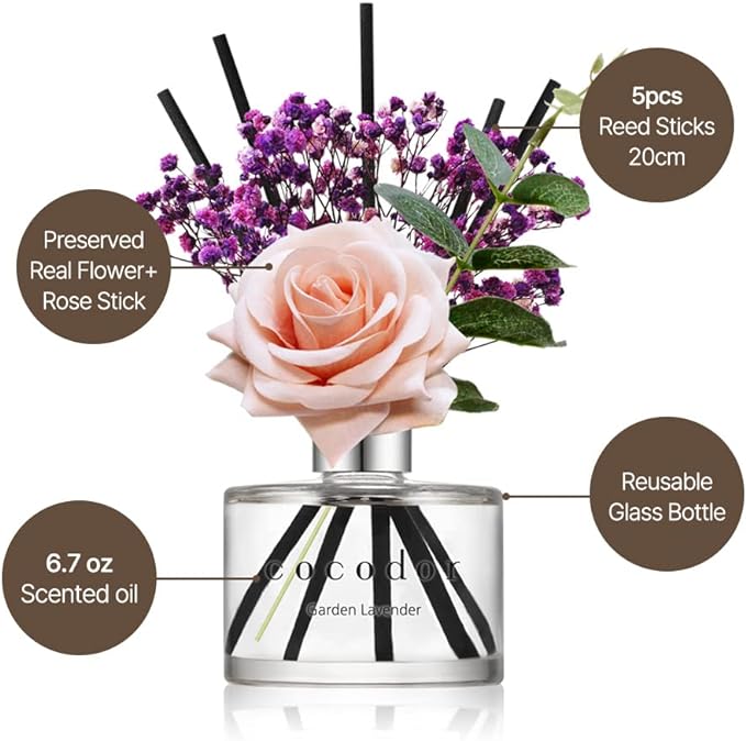 COCODOR Rose Flower Reed Diffuser/April Breeze/6.7oz(200ml)/1 Pack/Reed Diffuser, Reed Diffuser Set, Oil Diffuser & Reed Diffuser Sticks, Home Decor & Office Decor, Fragrance and Gifts