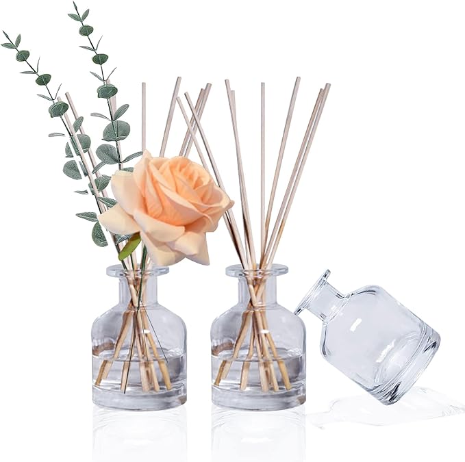 HOSSIAN 150ml/50oz 3PCS Reed Diffuser Bottles,Fragrance Diffuser Empty Bottle with 28pcs Reed Sticks for Home Fragrance Accessories and Women Gift Room,Home,Bathroom Decor (Clear)