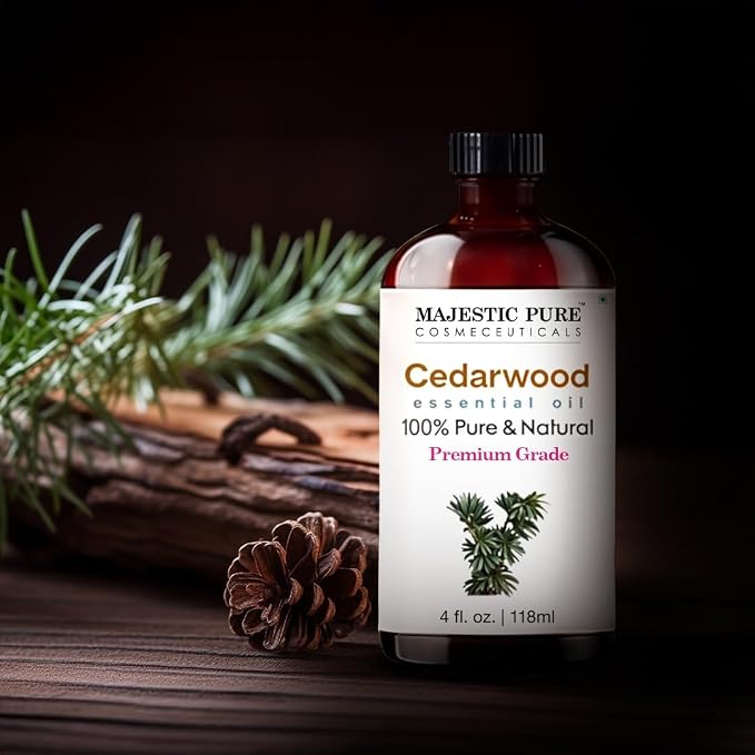 Majestic Pure Cedarwood Essential Oil for Diffuser - 4 Fl Oz | 100% Natural Essentials Oils for Aromatherapy, Massage, Steam inhalation, Air Freshing, Soap and Candle Making