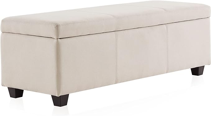 BELLEZE Storage Faux Leather Ottoman, 47 Inch Bench Bedroom Bench with Safety Close Hinge, Extra Long Ottoman with Storage for Living Room, Entryway, Hallway, Foot Rest, Support 300lbs - Beige