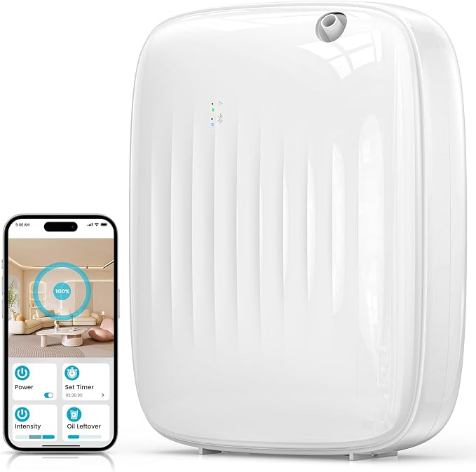 Ziweo Waterless Essential Oil Diffuser Up to 3000sq.ft Whole-Home Scent | Cold Air Diffuser for Home Office Hotel, App & One-Click Preset Panel Control, Easy to Operate, Quiet, Wall Amount - 400ml