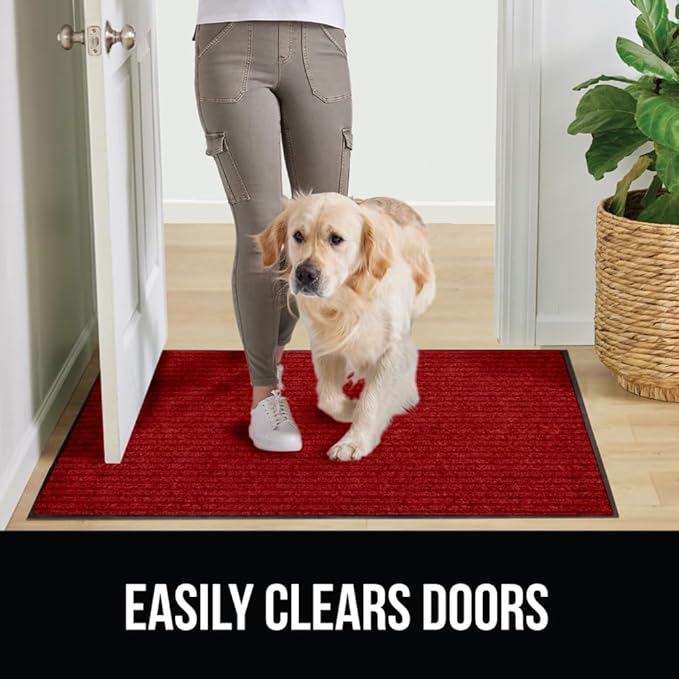 GORILLA GRIP Traffic Guard Door Mat, 70x24, Heavy Duty Welcome Mats, Commercial Office Space Doormat, Waterproof, Fade Resistant, Strong Rubber Backing, Low Profile, Shoe and Boot Scraper, Red