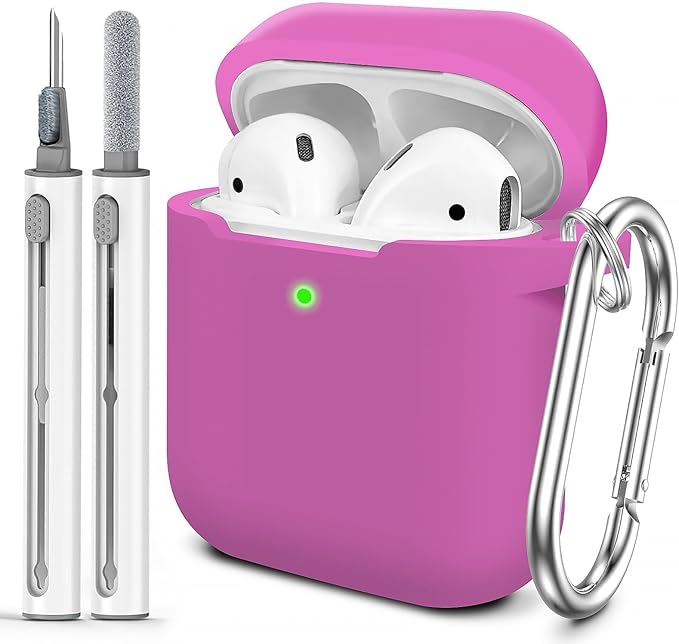 for AirPods Case Cover, Come with Cleaner Kit, Soft Silicone Protective Cover with Buckle, Compatible with Apple AirPods 2nd 1st Generation Charging Case, Front LED Visible, Classic Pink