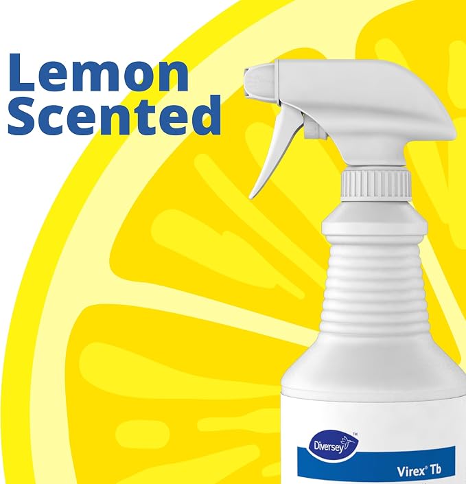 VIREX Diversey Tb 04743. Disinfectant Cleaner, Hospital Use Tuberculocidal, Virucide, Fungicide with Lemon Scent, Ready-to-Use Liquid, For Home & Commercial Use, 32-Ounce