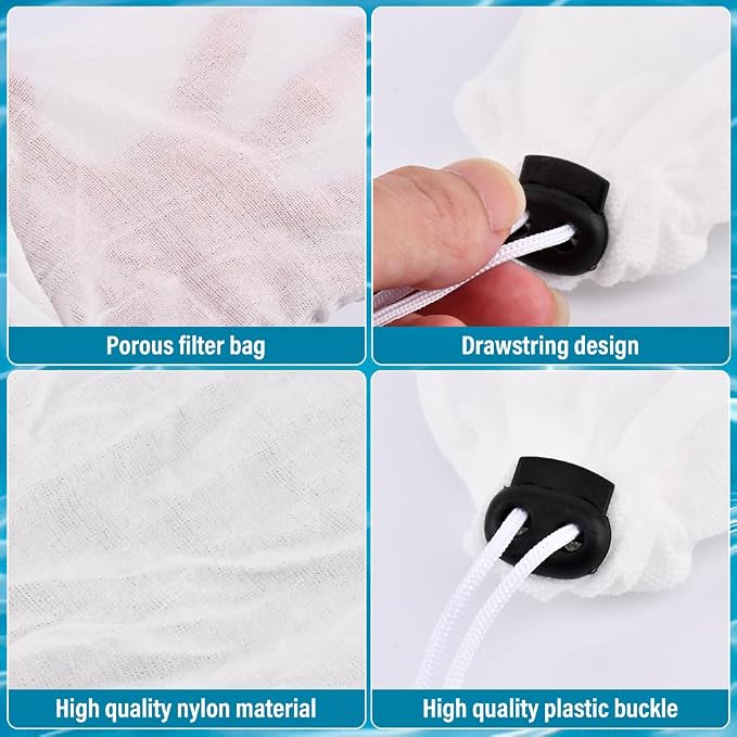 5Pcs Pool Leaf Vacuum Net Bag Fine Mesh with Locking Cord,11.4" x 5.5" Fine Mesh Filter Bags for Leaf Vacuum Pool Cleaners,for Pools Aquariums Ponds Collecting Leaves and Debris