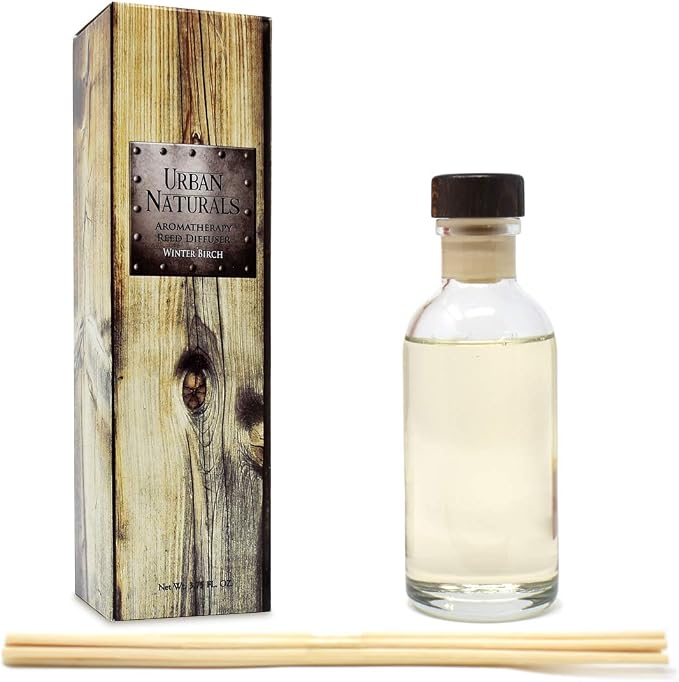 Reed Diffuser Set, Winter Birch - Bathroom Shelf Décor | Birch Wood & Balsam Scented Oil with Bamboo Reed Sticks, Great Holiday Home Fragrance Air Freshener for the Living Room
