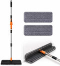 Microfiber Flat Mop for Floor Cleaning, Foldable Floor Mop with 2 Washable Pads & Hair Removal Comb, Adjustable Long Handle Dust Mop for Hardwood Tile Laminate, Wet & Dry Baseboard Cleaner