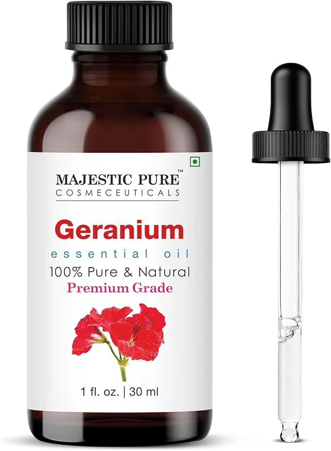 Majestic Pure Geranium Essential Oil for Diffuser - 1 Fl Oz | 100% Natural Essentials Oils Ideal for Relaxing Tense Mood, Eliminating Odor, Creating Peaceful Atmosphere for Sleep & Work