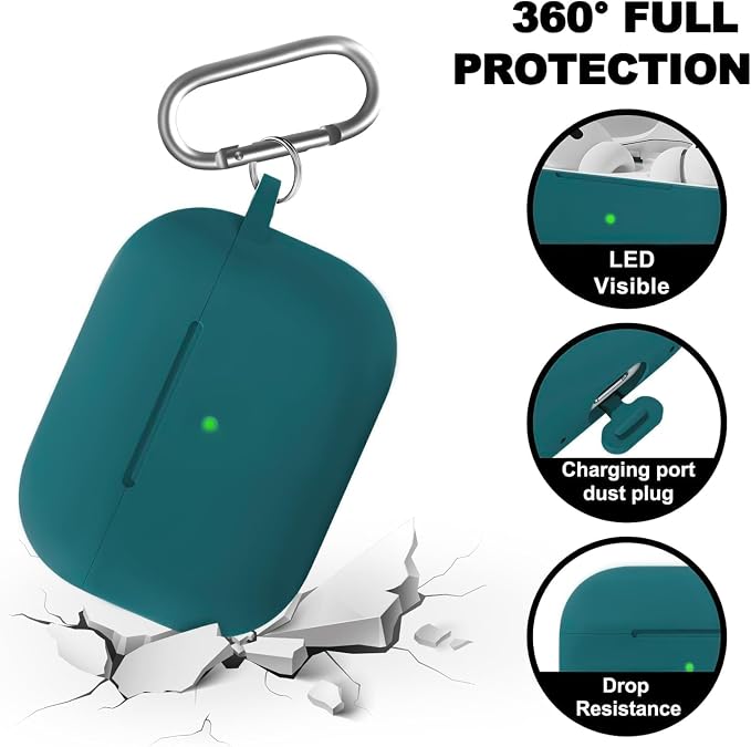 Full-Coverage dustproof Design for AirPods Pro 3 Case Cover with Cleaner Kit, Soft Silicone Cover for AirPods Pro 3rd Generation Comes with Keychain,Suitable for 3rd Generation,Pine Green