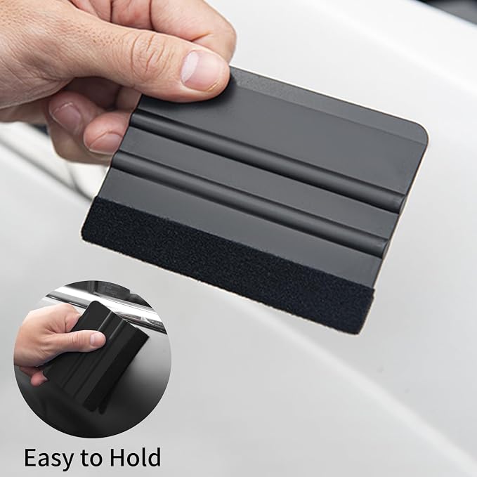 Vinyl Wrap Squeegee 2Pcs Black with Extra 2 Felt Replacements | Extra 2 Felt Replacements, Non Slip Plastic 4 Inch Squeegee, Scratch Free Bubble Elimination, Tool for Car Wrap Window Tint