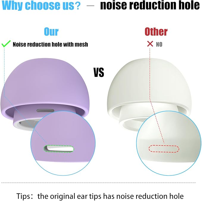 3 Pairs Replacement Ear Tips for AirPods Pro 2nd & 1st(S/M/L, Lavender) | with Noise Reduction Hole, Silicone Ear Tips with Cleaning Pen & Portable Storage Box, Fit in the Charging Case