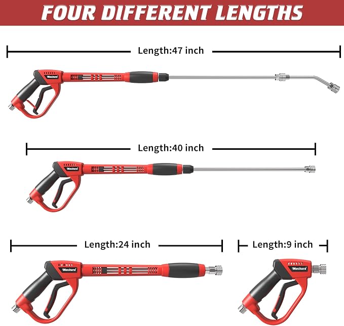 Pressure Washer Gun 5000PSI with Extension Wands，47 Inch | Pressure Washer Accessories with 1/4" Quick Connect Outlet, Car Wash Gun with 5 Nozzle Tips and M22-14mm to M22-15mm Adapters