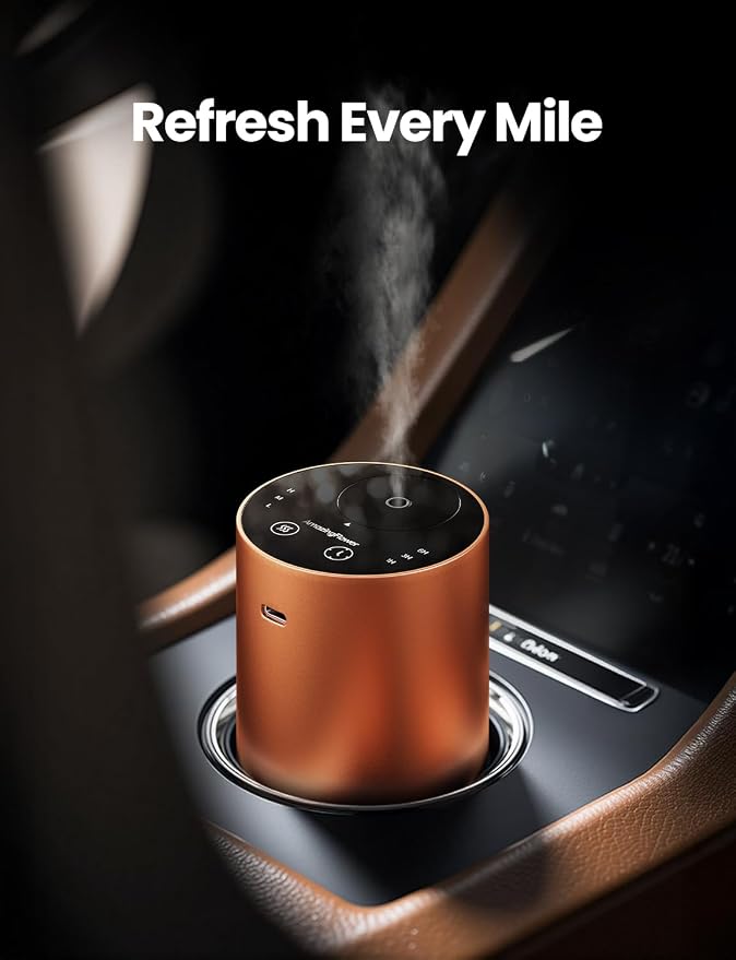 Waterless Essential Oil Diffuser, Rechargeable Car Scent Diffuser, Orange | Premium Aluminum Alloy Housing, Cordless, 3 Mist Levels, Timers, Portable Aromatherapy Diffuser for Home, Car & Office
