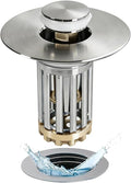 Anlige 3 in 1 Pop Up Bathroom Sink Stopper, Bathroom Sink Drain Strainer, with Removable Basket Hair Catcher, Universal Sink Plug Cover for 1.06 in to 1.6 in Drain, Brushed Nickel