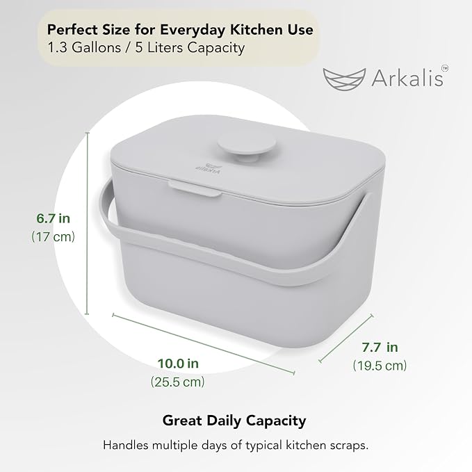 Kitchen Compost Bin – 1.3 Gallon Countertop Compost Bin with Lid, Odor-Blocking, No Charcoal Filters Needed, Indoor Compost Bin with Removable Basket, Easy Clean