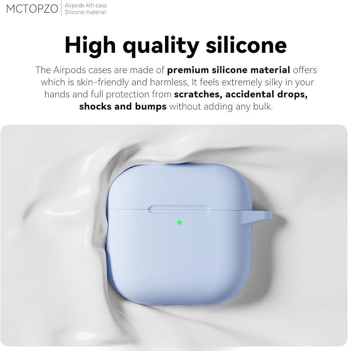 for AirPods 4 Case 2024 with Cleaner Kit & Keychain-Sky Blue | Silicone Protective Cover for Apple AirPods 4th Generation Case,for Women Men,One-Piece Design,Shockproof,Dust Proof