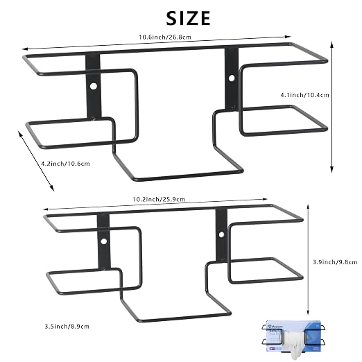 Metal Glove Holder for Wall Mount(2 PACK),Glove Box Holder Wall Mount for laboratory,Healthcare, Hospital, Restaurants,Black Medical Glove Holder with Mounting Accessories Included