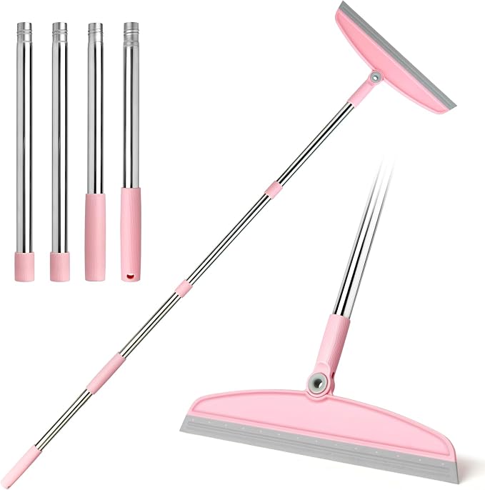 AirBroom Multifunction Silicone Broom, 54 Inch-Gray Pink | Adjustable Long Handle Rubber Broom Sweeper for Floor Bathroom Kitchen Shower Pet Hair Glass