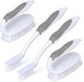 Scrub Brush Set, 4 Pack Deep Cleaning Brush Kit, Gray | 2 Scrub Brush, 2 Tile & Grout Brush with Built-in Scraper, Household Commercial Scrubber for Floor, Shower, Pool Wall, Tub