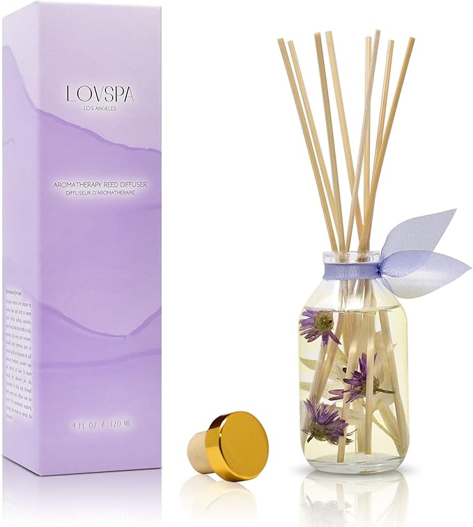 Reed Diffuser Set - Lavender Vanilla Scented Diffuser with Sticks | Home Fragrance Reed Diffuser for Bedroom, Bathroom Shelf Décor, with Real Botanicals in the Bottle - Made in the USA